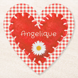 Porta-copo De Papel Personalizada Applique Heart e Daisy em Gingham