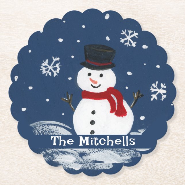 Porta-copo De Papel PERSONALIZAR Snowman pintado (Frente)