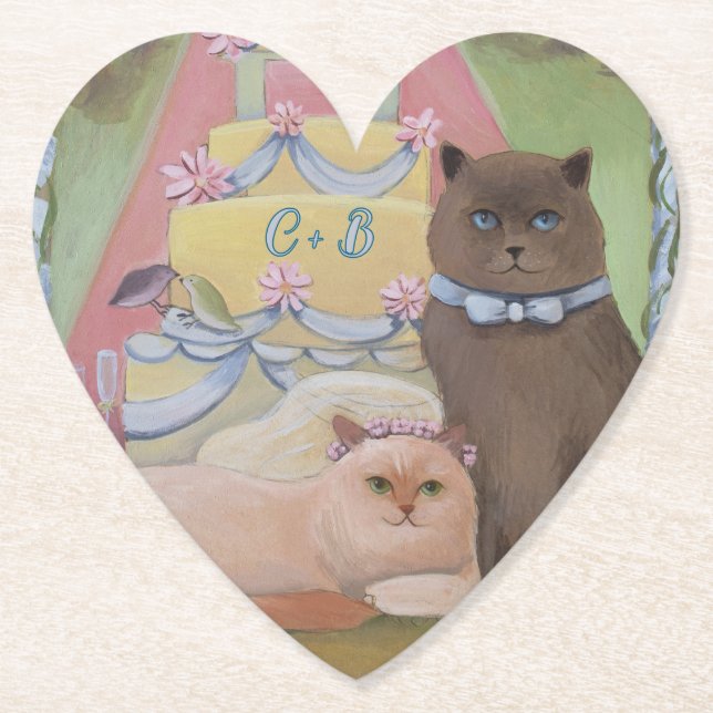 Porta-copo De Papel Personalize Initials Wedding Cats  (Frente)