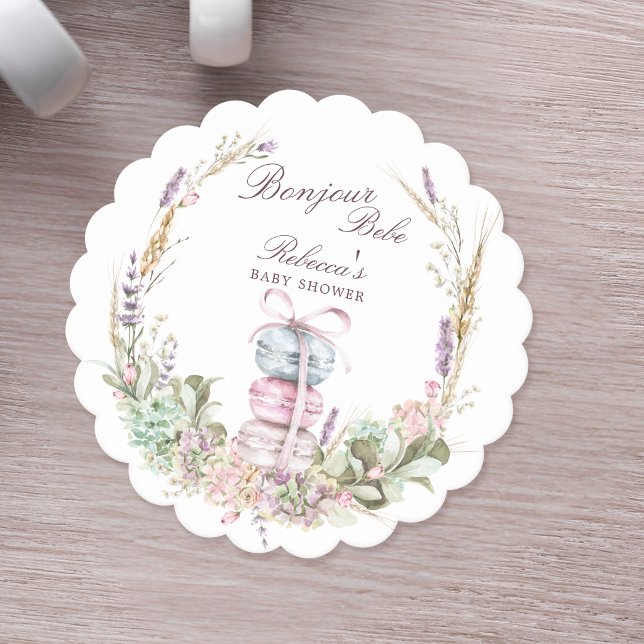 Porta-copo De Papel Pilha francesa de Macarons em grinalda bonjour beb (Criador carregado)