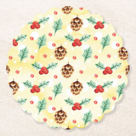 Porta-copo De Papel Pine Cones e Holly Natal Patterno