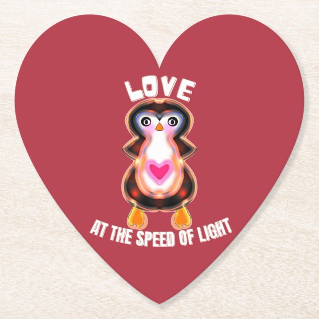 Porta-copo De Papel Pinguim Presente Amor à Velocidade da Luz (Frente)