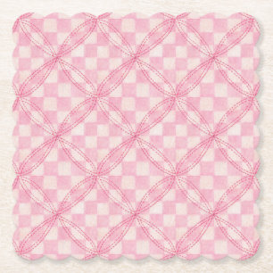 Porta-copo De Papel PINK CHECK QUILT Apoios de papel quadrados esculpi