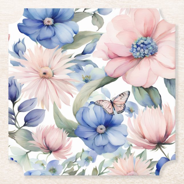 Porta-copo De Papel Pink clássico e Bunch Flor Azul (Frente)