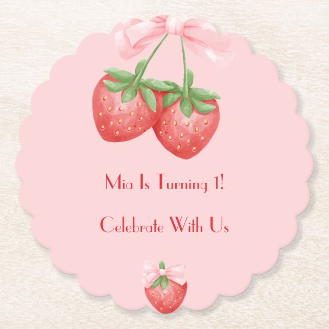 Porta-copo De Papel Pink strawberry birthday  (Frente)