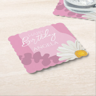 Porta-copo De Papel Pink Summer White Daisy Happy Birthday