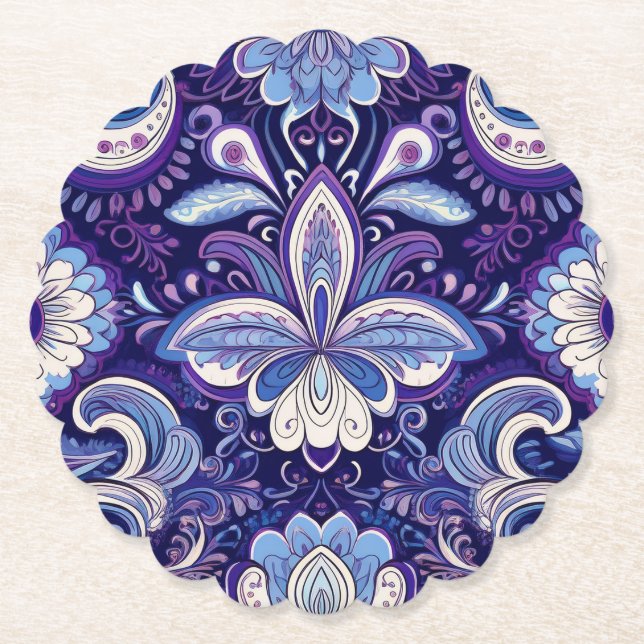 Porta-copo De Papel Piso Royal Azul Paisley (Frente)