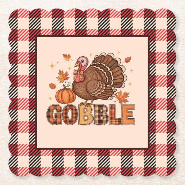 Porta-copo De Papel Plaid & Whimsy – Festive Thanksgiving Turkey (Frente)