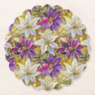 Porta-copo De Papel Poinsettias de Natal Rosa Roxo Dourado Branco