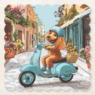 Porta-copo De Papel Poodle Padrão andando de Scooter