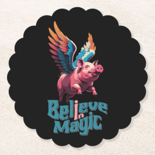 Porta-copo De Papel Porco bonito com asas coloridas Acredita em Mági