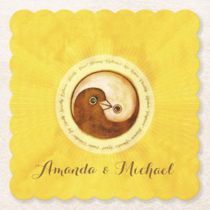 Porta-copo De Papel PORTA COPOS da festa de casamento. Dourado YinYang