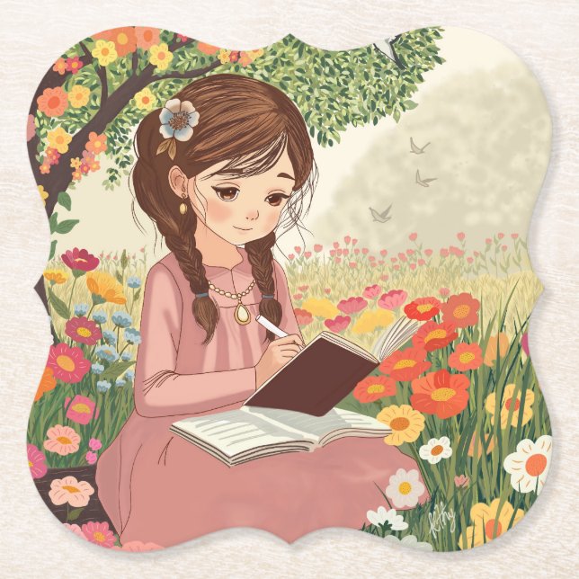 Porta-copo De Papel porta copos de papel Menina no Jardim (Frente)