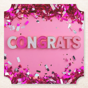 Porta-copo De Papel Portas copos de "Parabéns" com Glam Rosa