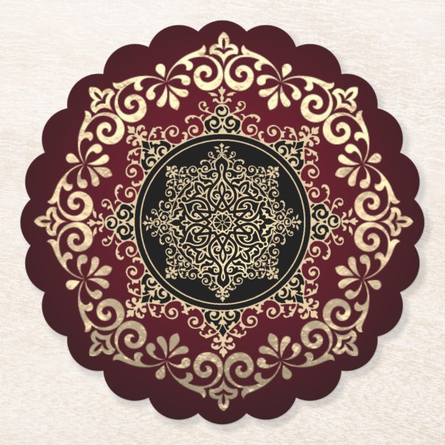 Porta-copo De Papel Posavasos de cartón rojo con decoración (Frente)
