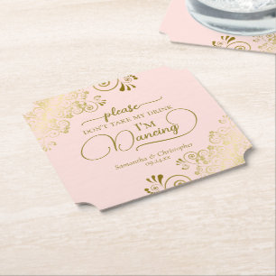 Porta-copo De Papel Posh Blush Pink e Dourado Não tome meu casamento c