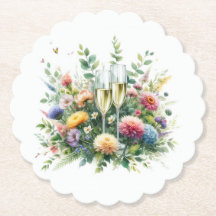 Pousa-copos de papel para festa de champanhe flora