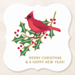 Porta-copo De Papel Pousa de papel de azevinho de Natal com Cardinal V