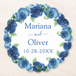 Porta-copo De Papel Pousa de papel floral azul marinho para casamento