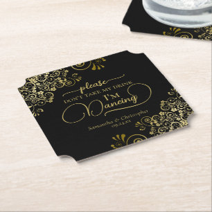 Porta-copo De Papel Preto Elegante e Dourado Não tome meu casamento co