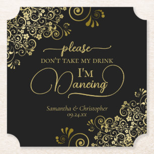 Porta-copo De Papel Preto Elegante e Dourado Não tome meu casamento co