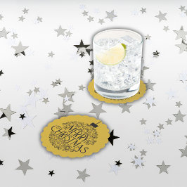 Porta-copo De Papel Preto Simples no Dourado Feliz Natal |