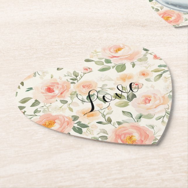 Porta-copo De Papel Pretty Cream Peach Floral Bridal Shower (Angular)