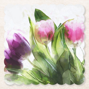 Porta-copo De Papel Primavera Watercolor Flores Roxas Porta copos de P