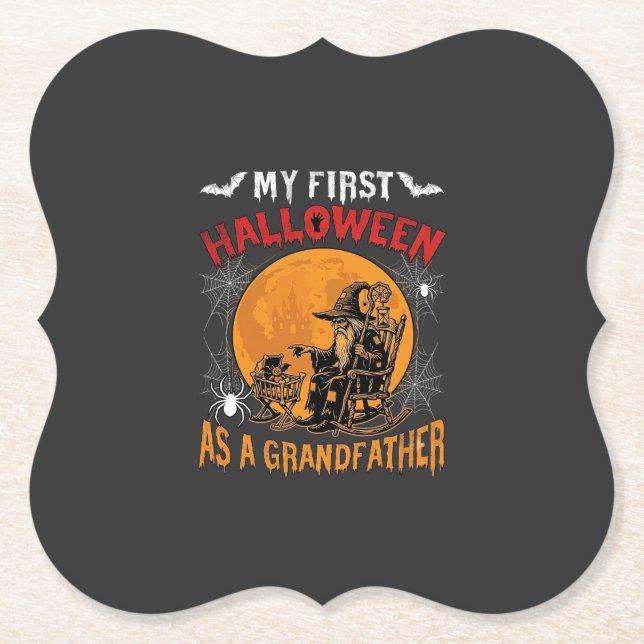 Porta-copo De Papel Primeiro Halloween como Avô Feiticeiro Morcego Lua (Frente)