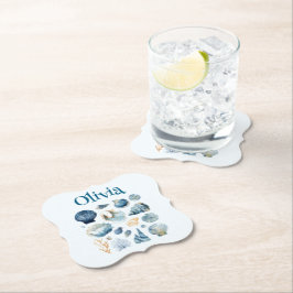 Porta-copo De Papel Protetor de copo Blue Seashell – Nome Personalizad