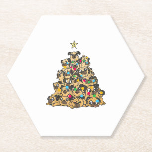 Porta-copo De Papel Pug Christmas Tree Feliz Dogmas Cute