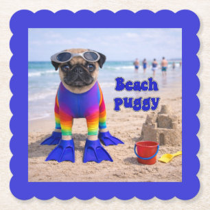 Porta-copo De Papel Pug de Praia