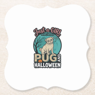 Porta-copo De Papel Pug Halloween Menina Design Vetorial Vintage_1