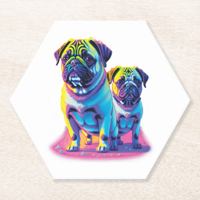 Porta-copo De Papel Pugs Pop em Rosa  (Frente)