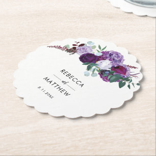 Porta-copo De Papel Purple Watercolor Script Weding Favor Floral