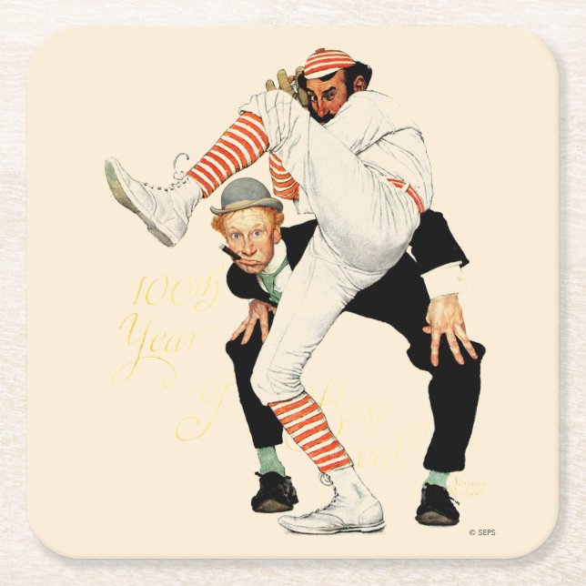 Porta-copo De Papel Quadrado 100º Aniversário do Baseball (Frente)