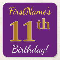 11 Roxo, Faux Dourado Aniversário + Nome Personali