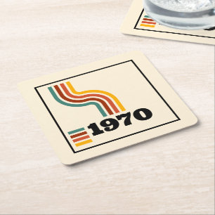 Porta-copo De Papel Quadrado 1970 Aniversário do Poster vintage Retroativo ou R