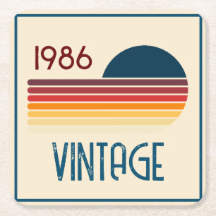 Porta-copo De Papel Quadrado 1986 Bege Faixa Retro Vintage Sol Círculo de Copo