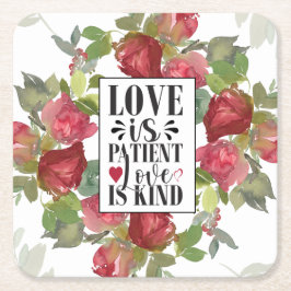 Porta-copo De Papel Quadrado 1 Corinthians 13:4 O amor é o amor do paciente é g