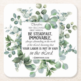 Porta-copo De Papel Quadrado 1 Corinthians 15:58 Inspirational Verse Eucalyptus