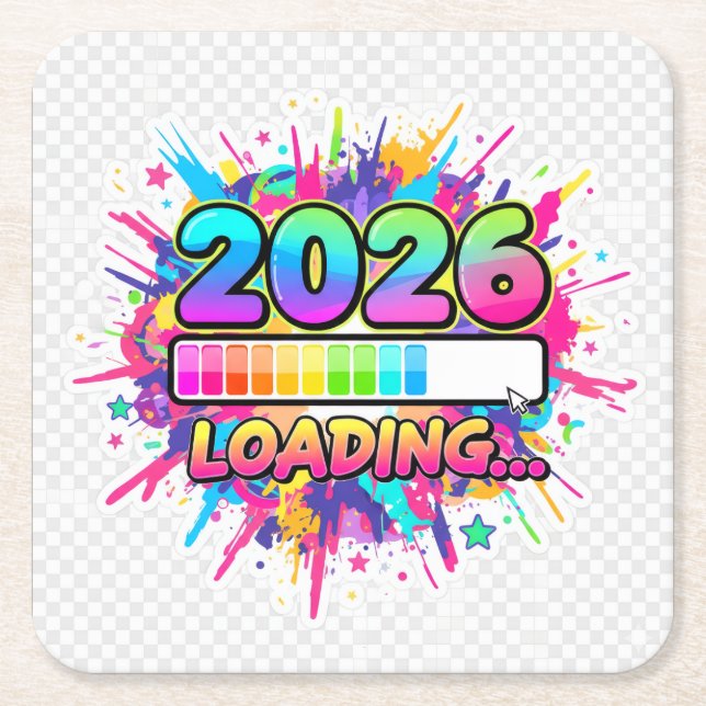 Porta-copo De Papel Quadrado 2026 Loading... Progress Bar Sticker (Frente)