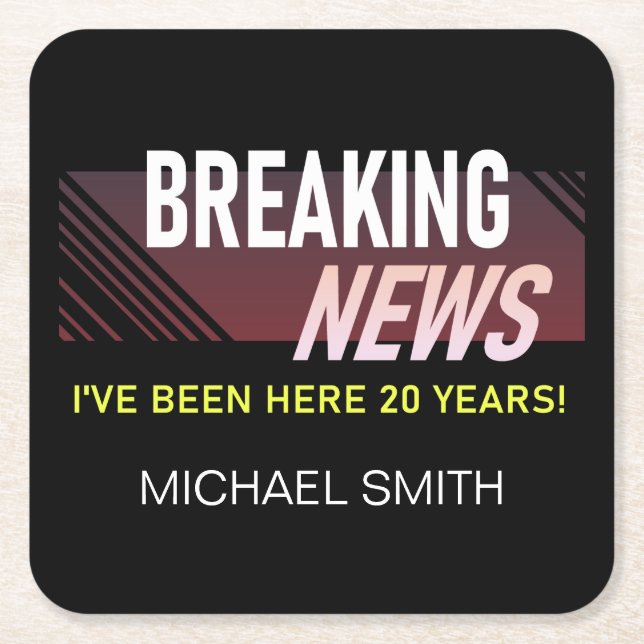 Porta-copo De Papel Quadrado 20 anos de trabalho Aniversário 20 funcionários (Frente)