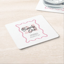 Porta-copo De Papel Quadrado 21 aniversário de 21 anos minimalista de onda retr