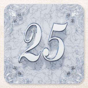 Porta-copo De Papel Quadrado 25 Birthday ou Aniversário Regel Silver Marble