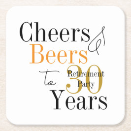 Porta-copo De Papel Quadrado 30 Years Retirement Cheers Beers Minimal Party