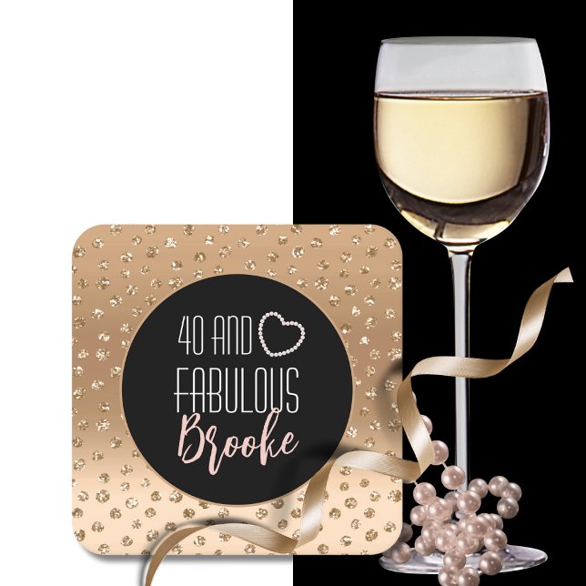 Porta-copo De Papel Quadrado 40 e Fabuloso Birthday Sparkle Dourado Blush (Criador carregado)