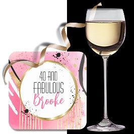 Porta-copo De Papel Quadrado 40 Fabuloso aniversário de 40 anos Dourado rosa-qu