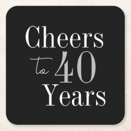 Porta-copo De Papel Quadrado 40th Birthday Cheers 40 Years Black Silver Party