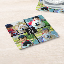 Porta-copo De Papel Quadrado 4 Colagem Personalizada de Fotos com Monograma